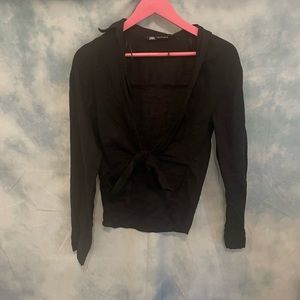 Zara black tie front top